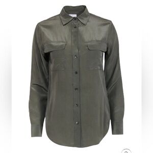 Equipment Femme Dark Green Silk Button-Up Blouse